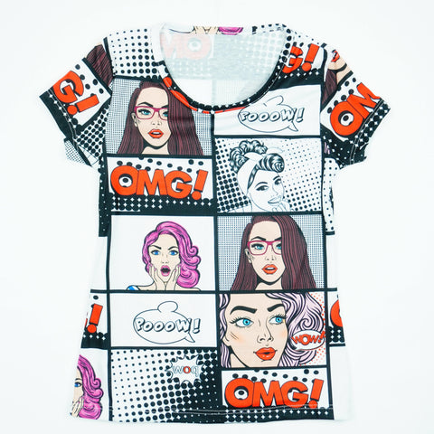 Girls' Pop Style ' OMG! POW WOW ' White T-Shirt (9-13y) - Clothes4Kids