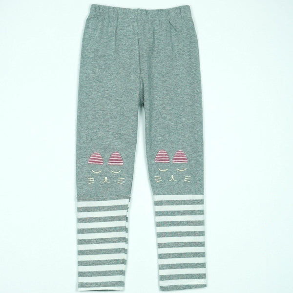 Girls' Cat ' Striped Leggings Navy Blue/Light Grey (4-7y) - Clothes4Kids