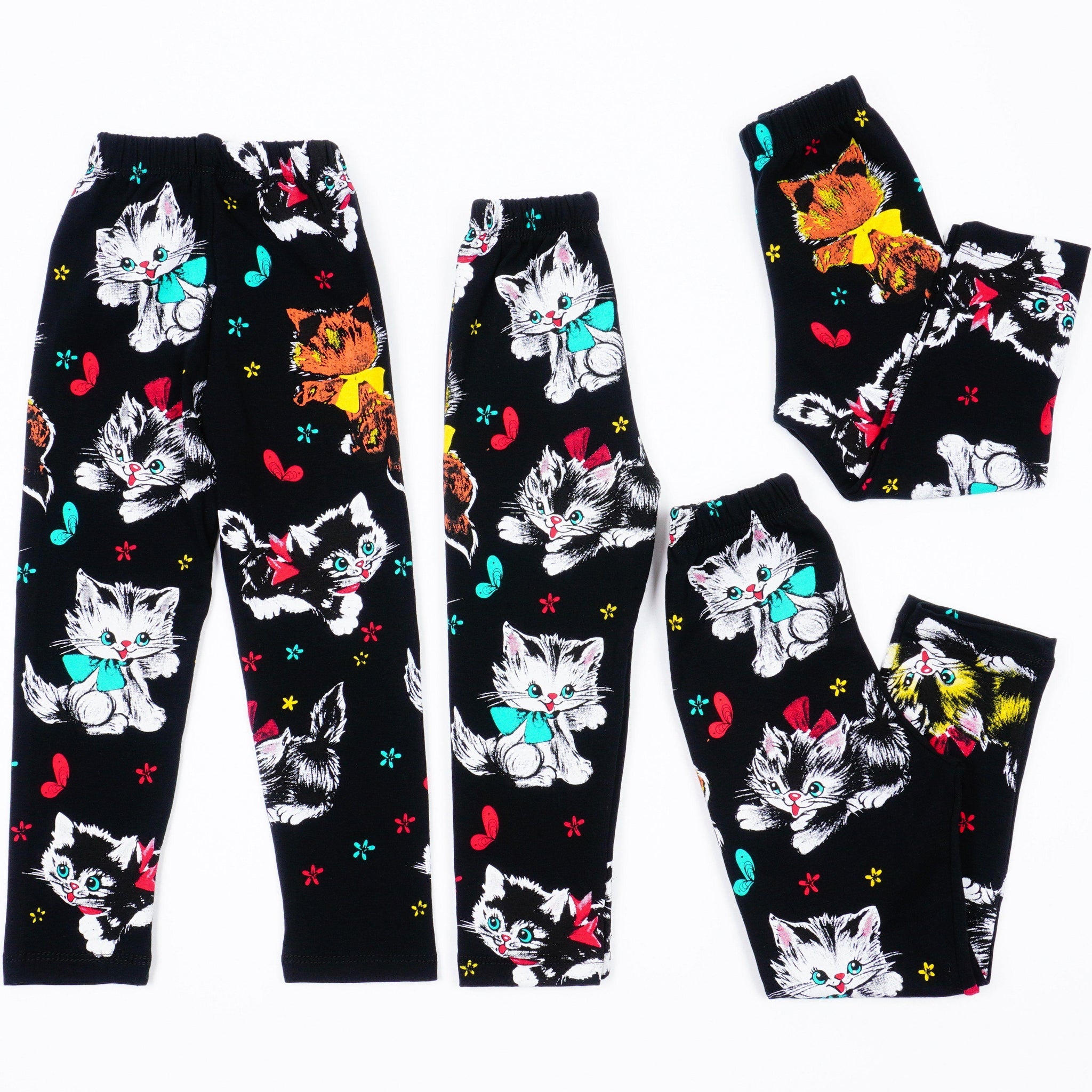 Girls' Kittens ' Printed Black Leggings (9m-8y) - Clothes4Kids