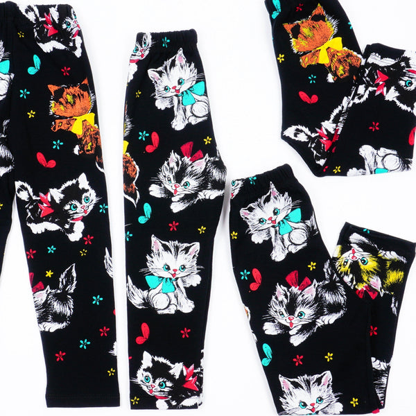 Girls' Kittens ' Printed Black Leggings (9m-8y) - Clothes4Kids