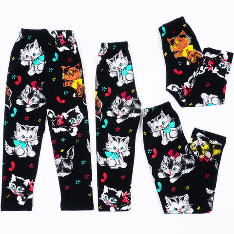 Girls' Kittens ' Printed Black Leggings (9m-8y) - Clothes4Kids