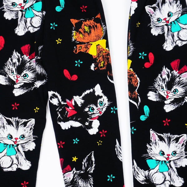 Girls' Kittens ' Printed Black Leggings (9m-8y) - Clothes4Kids