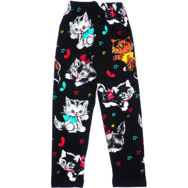 Girls' Kittens ' Printed Black Leggings (9m-8y) - Clothes4Kids