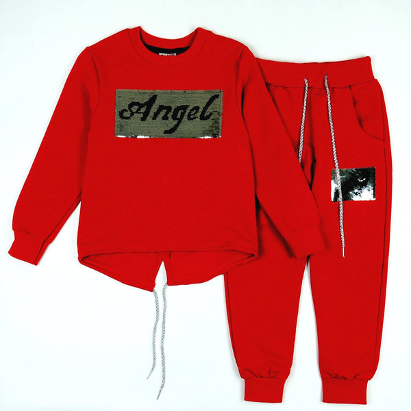 Girls' Reversible Sequin 'Angel' Red Tracksuit (4-10y) - Clothes4Kids
