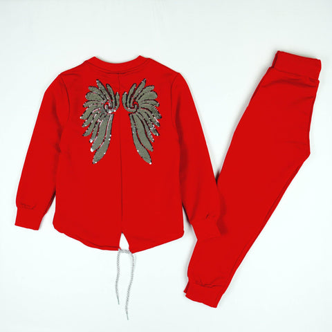 Girls' Reversible Sequin 'Angel' Red Tracksuit (4-10y) - Clothes4Kids