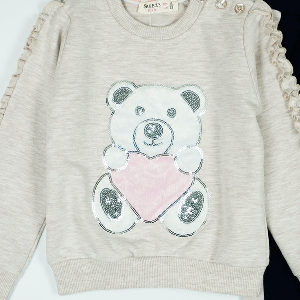 Girls' Sequin Teddy Bear Design Light Beige/Navy Blue Set (18m-6y) - Clothes4Kids