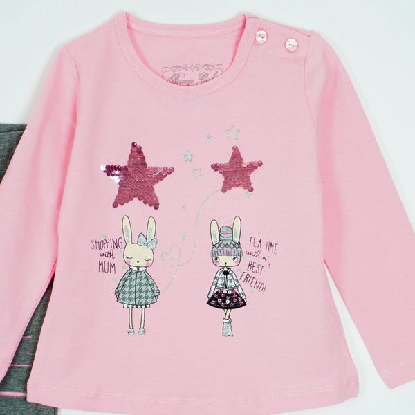Girls' Bunny and Sequin Stars Printed Set (1-5y) - Clothes4Kids