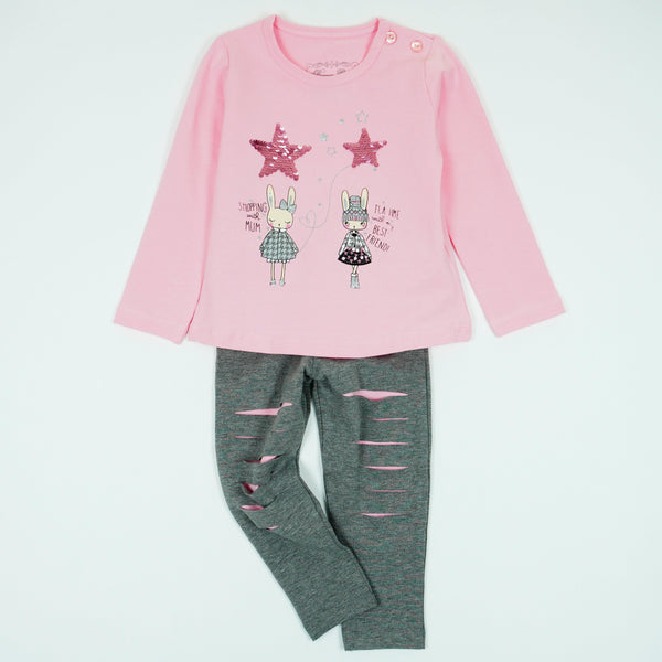 Girls' Bunny and Sequin Stars Printed Set (1-5y) - Clothes4Kids