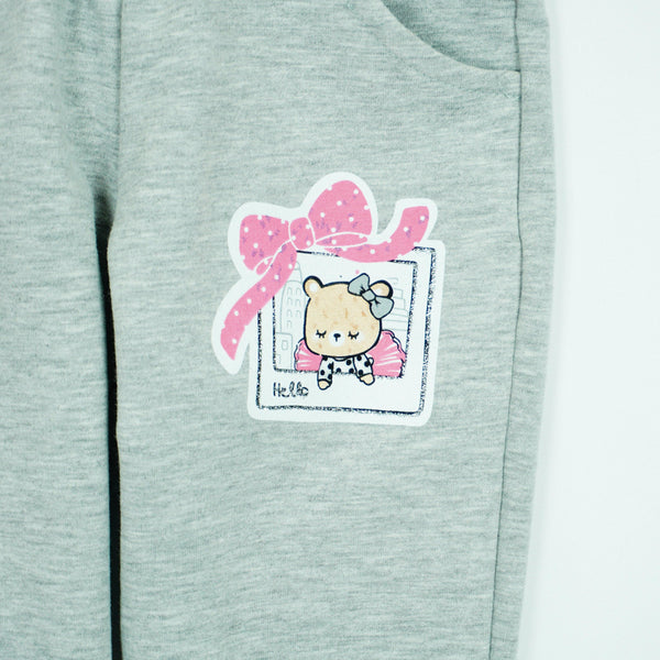 Girls' Teddy Bear' Printed Pink Melange/Grey Tracksuit (6m-3y) - Clothes4Kids