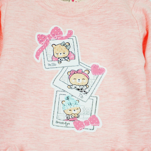 Girls' Teddy Bear' Printed Pink Melange/Grey Tracksuit (6m-3y) - Clothes4Kids