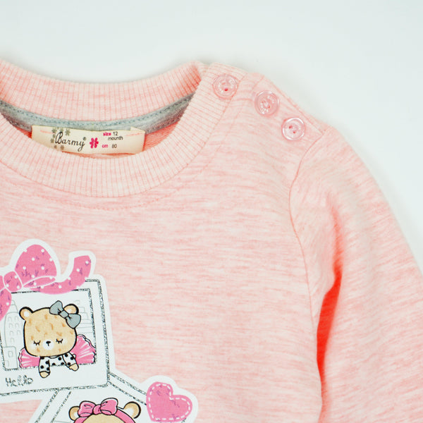 Girls' Teddy Bear' Printed Pink Melange/Grey Tracksuit (6m-3y) - Clothes4Kids