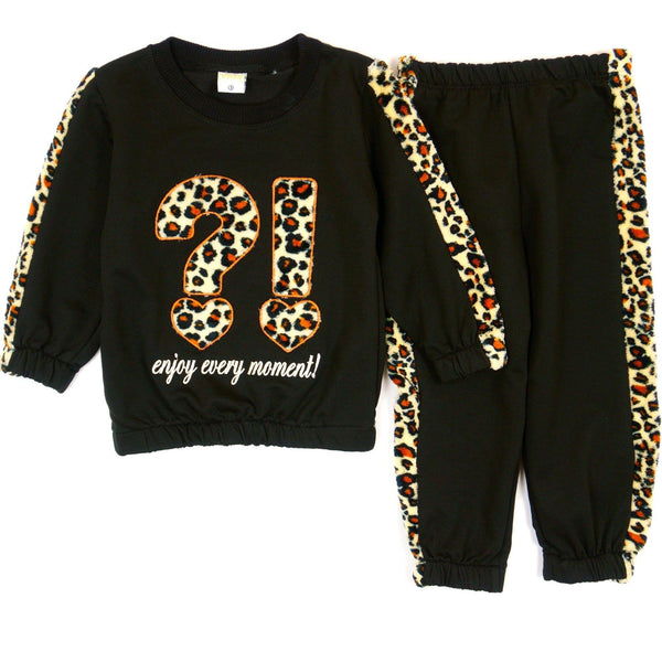 Girls' ?! ' Black/Leopard Tracksuit (9m-3y) - Clothes4Kids