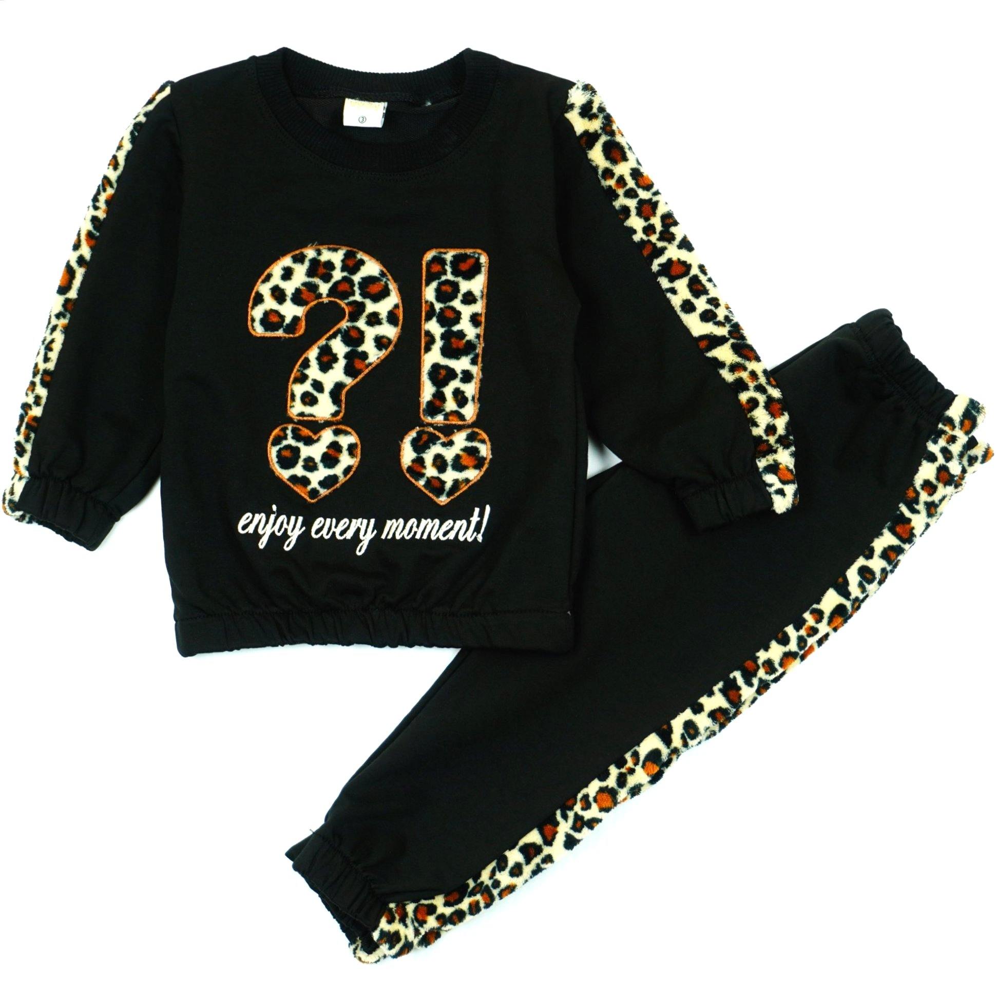 Girls' ?! ' Black/Leopard Tracksuit (9m-3y) - Clothes4Kids