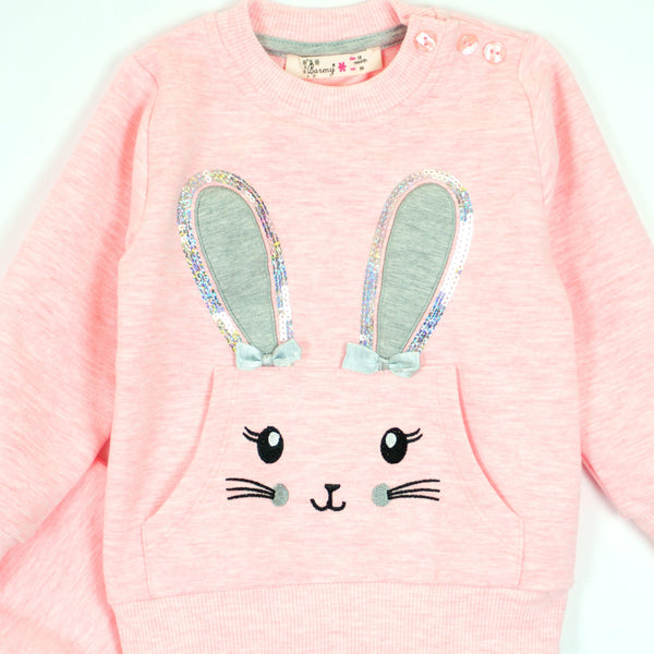 Girls' Sequin Bunny Pink Melange Tracksuit (9m-3y) - Clothes4Kids