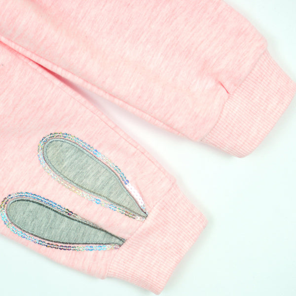 Girls' Sequin Bunny Pink Melange Tracksuit (9m-3y) - Clothes4Kids