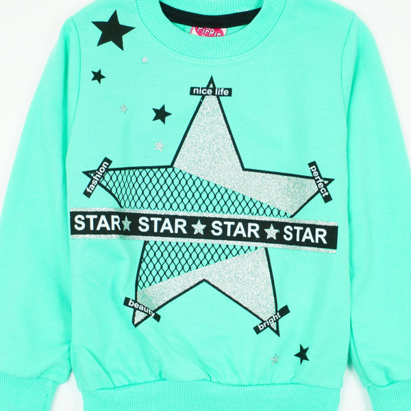 Girls' Star ' Printed Long Sleeve Sweatshirt Mint/ Peach (18m-7y) - Clothes4Kids