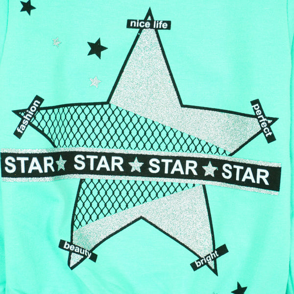 Girls' Star ' Printed Long Sleeve Sweatshirt Mint/ Peach (18m-7y) - Clothes4Kids