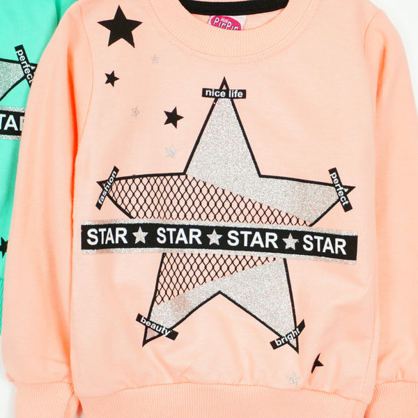Girls' Star ' Printed Long Sleeve Sweatshirt Mint/ Peach (18m-7y) - Clothes4Kids