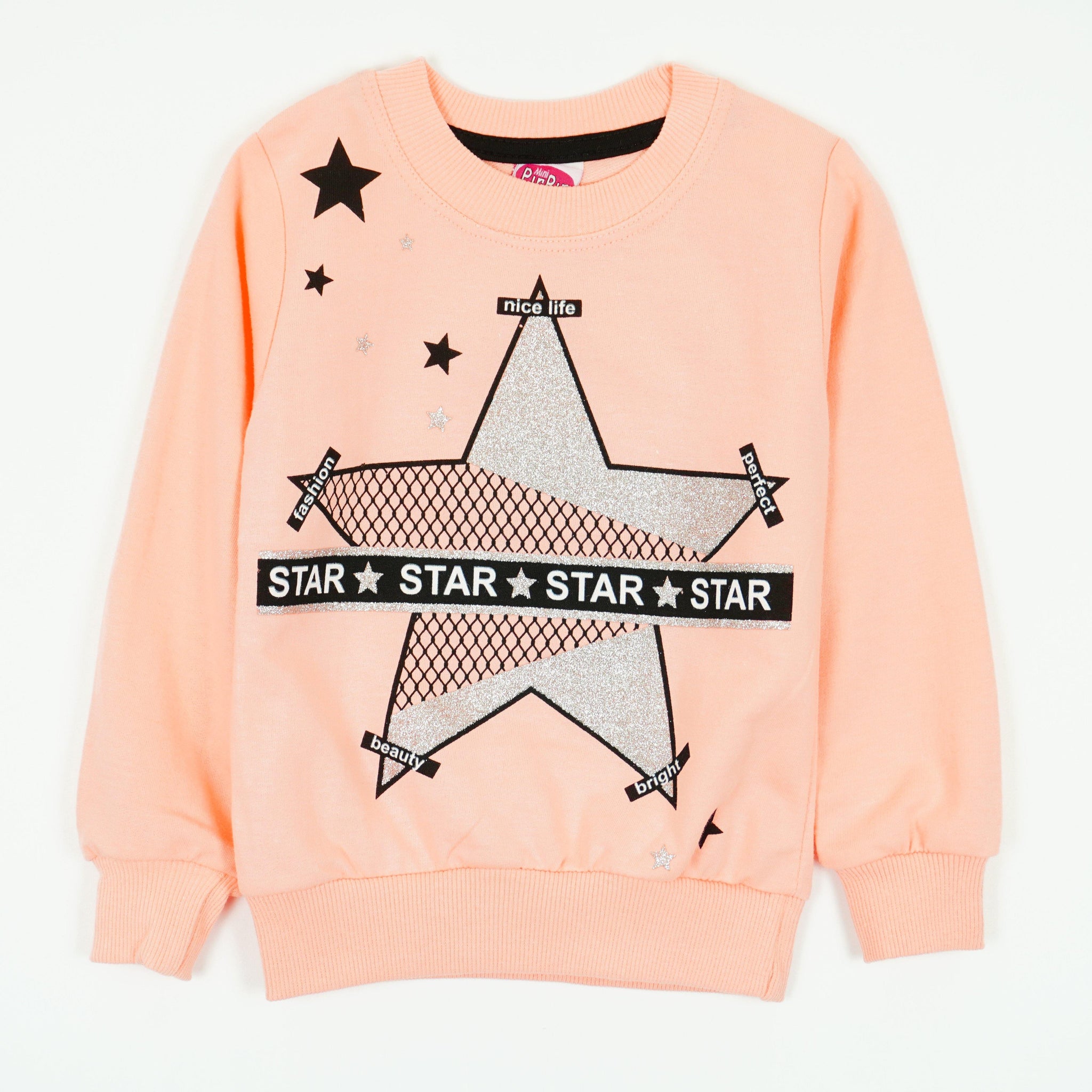 Girls' Star ' Printed Long Sleeve Sweatshirt Mint/ Peach (18m-7y) - Clothes4Kids