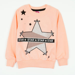 Girls' Star ' Printed Long Sleeve Sweatshirt Mint/ Peach (18m-7y) - Clothes4Kids