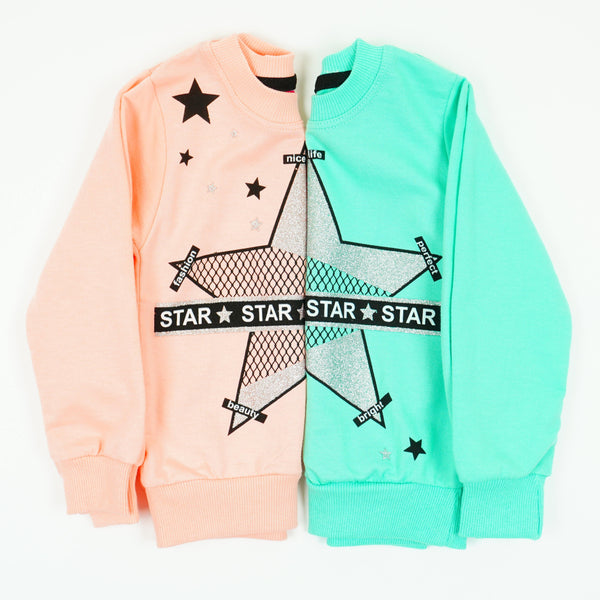 Girls' Star ' Printed Long Sleeve Sweatshirt Mint/ Peach (18m-7y) - Clothes4Kids