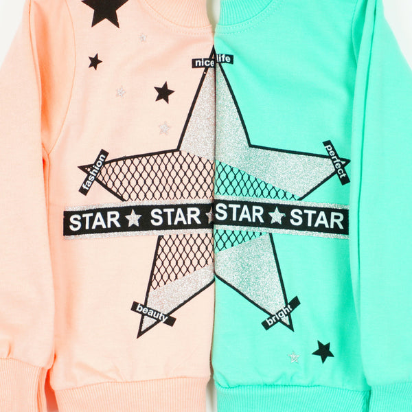 Girls' Star ' Printed Long Sleeve Sweatshirt Mint/ Peach (18m-7y) - Clothes4Kids