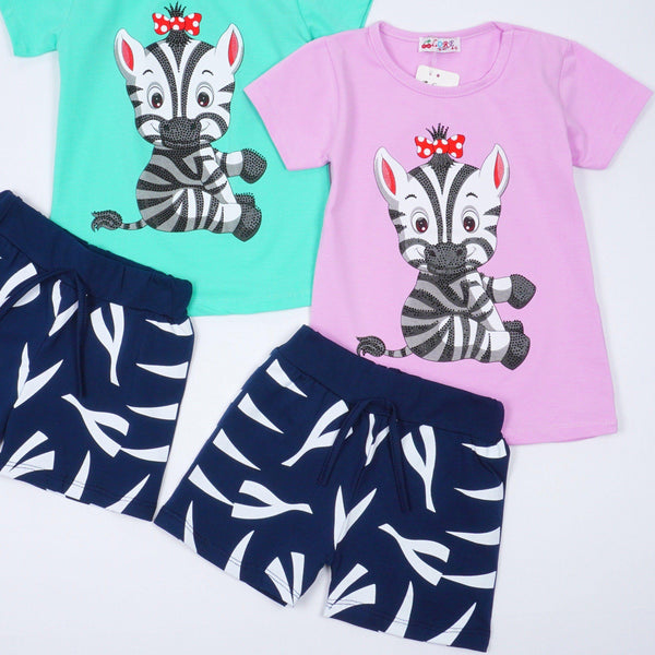 Girls' Little Zebra' Printed Lilac/Mint Set (4-8y) - Clothes4Kids