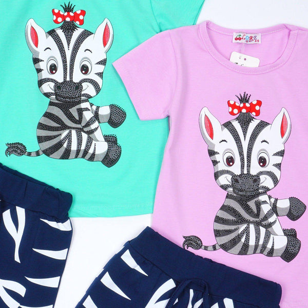 Girls' Little Zebra' Printed Lilac/Mint Set (4-8y) - Clothes4Kids
