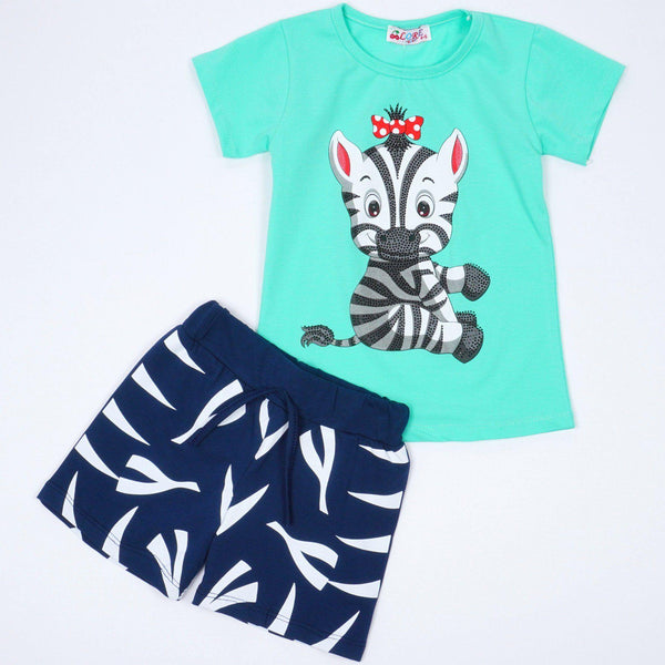 Girls' Little Zebra' Printed Lilac/Mint Set (4-8y) - Clothes4Kids