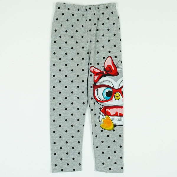 Girls' Polka Dot ' Penguin ' Printed Light Peach / Grey Leggings (9m-4y)