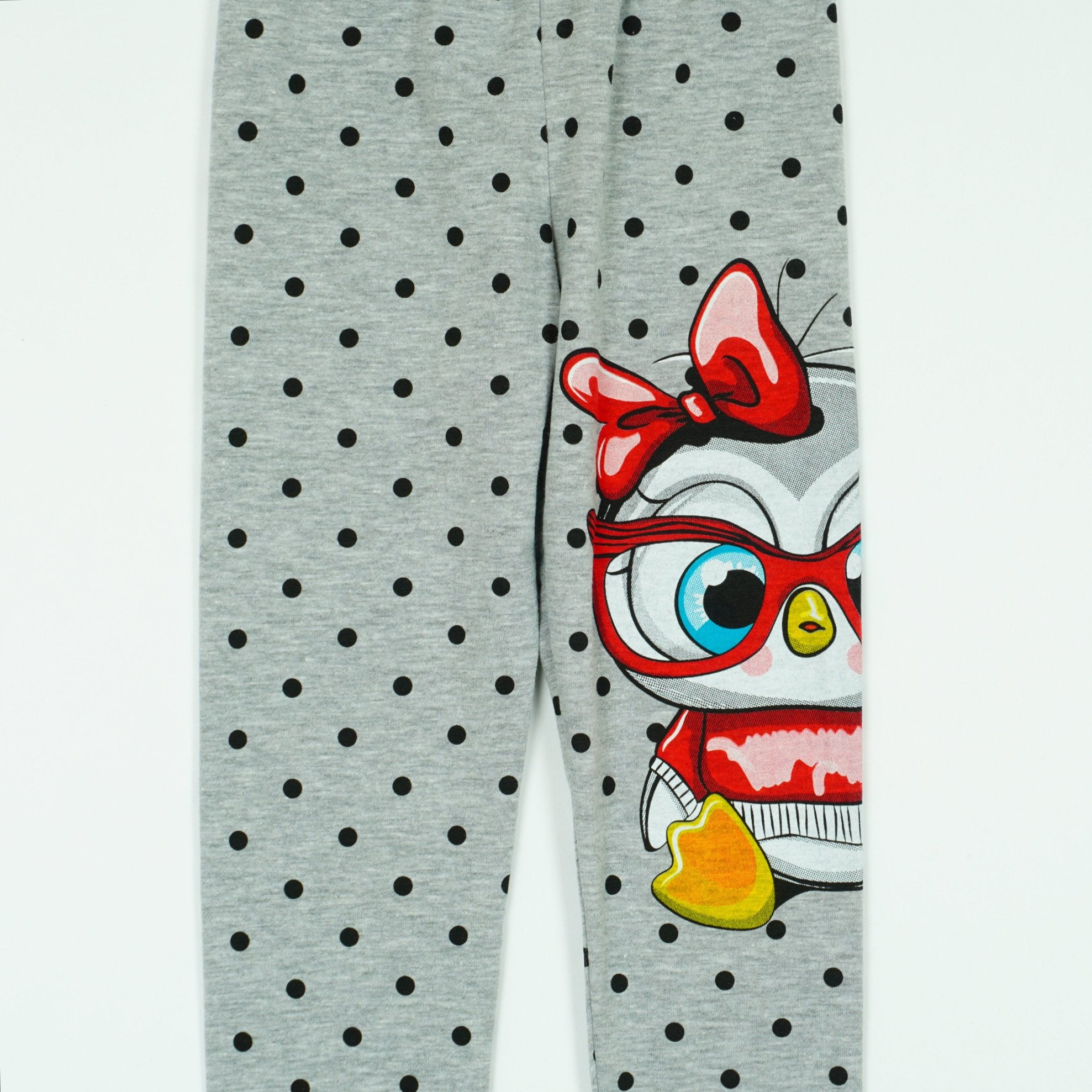 Girls' Polka Dot ' Penguin ' Printed Light Peach / Grey Leggings (9m-4y)