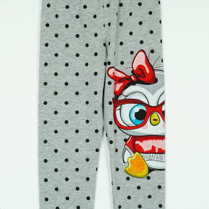 Girls' Polka Dot ' Penguin ' Printed Light Peach / Grey Leggings (9m-4y)