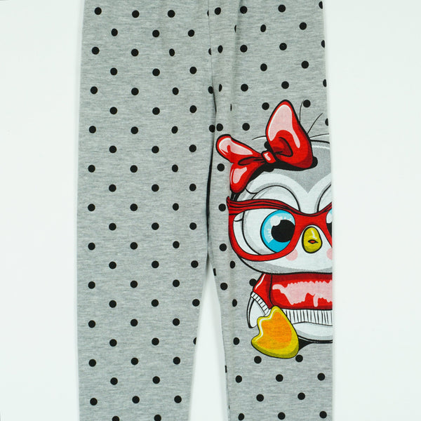 Girls' Polka Dot ' Penguin ' Printed Light Peach / Grey Leggings (9m-4y)