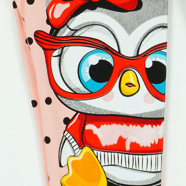 Girls' Polka Dot ' Penguin ' Printed Light Peach / Grey Leggings (9m-4y)
