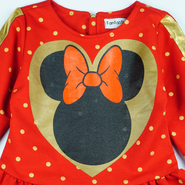 Girls' Disney Minnie Mouse Long Sleeve Polka Dot Red Dress (18m-9y) - Clothes4Kids