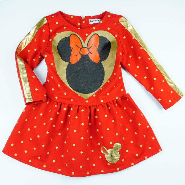 Girls' Disney Minnie Mouse Long Sleeve Polka Dot Red Dress (18m-9y) - Clothes4Kids