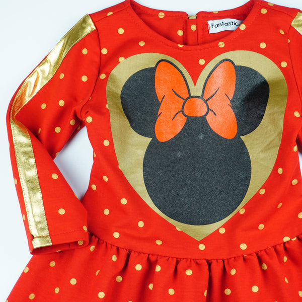 Girls' Disney Minnie Mouse Long Sleeve Polka Dot Red Dress (18m-9y) - Clothes4Kids