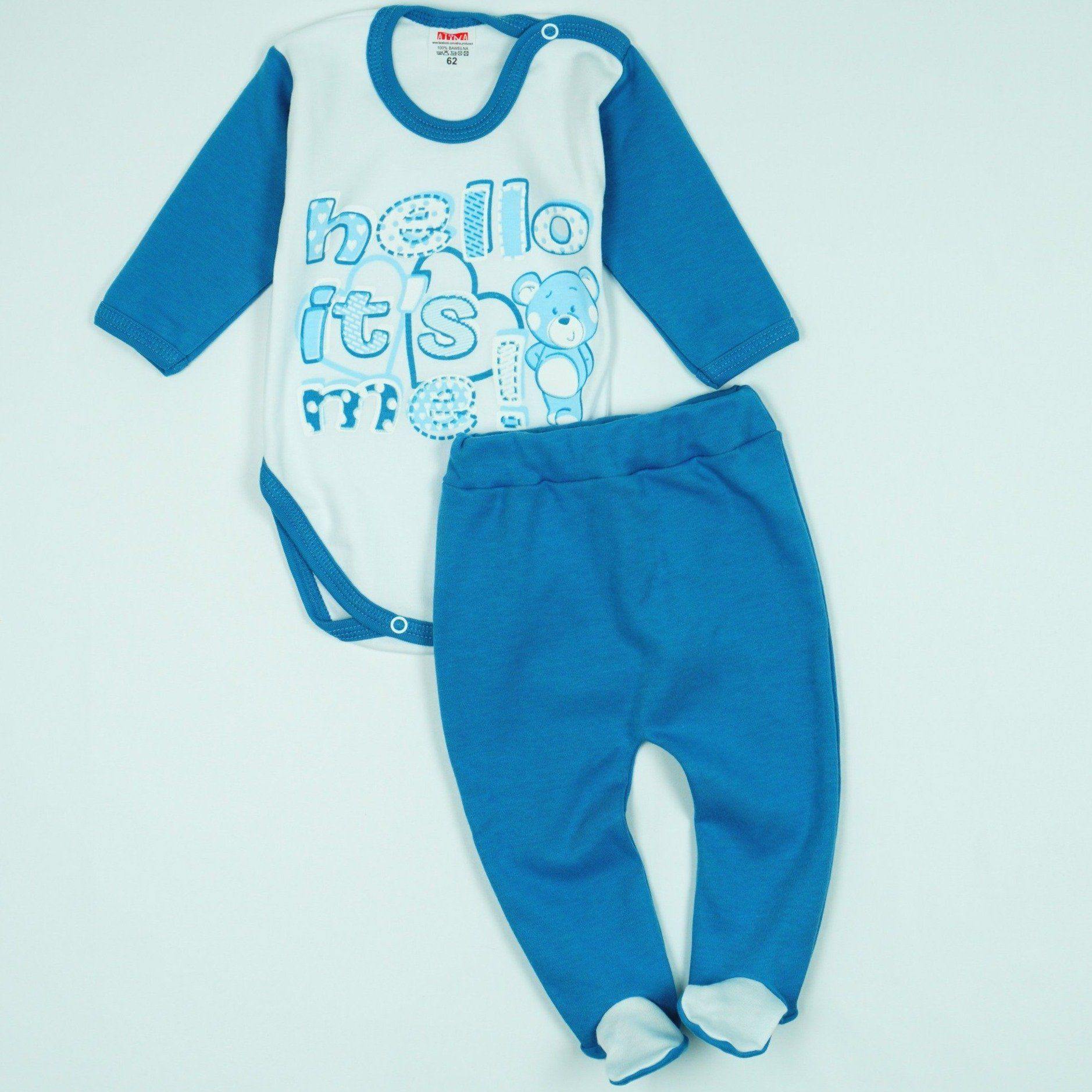 Baby ' Hello It's Me' Printed Unisex Light Grey/Khaki/Blue 2pcs Set (0-18m) - Clothes4Kids