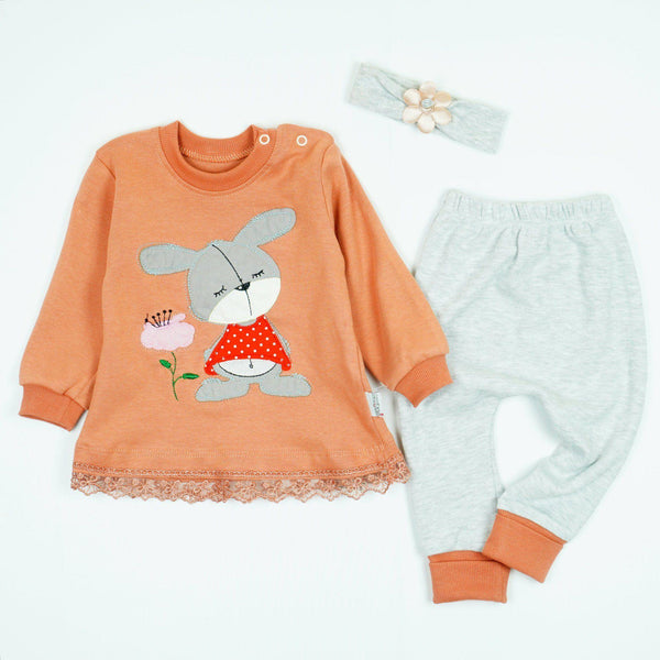 Baby Girl 'Little Bunny' 3pcs 'Grow with Me' Set Pink / Chocolate Brown (0-9m) - Clothes4Kids