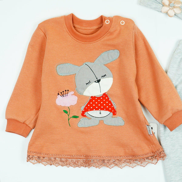 Baby Girl 'Little Bunny' 3pcs 'Grow with Me' Set Pink / Chocolate Brown (0-9m) - Clothes4Kids