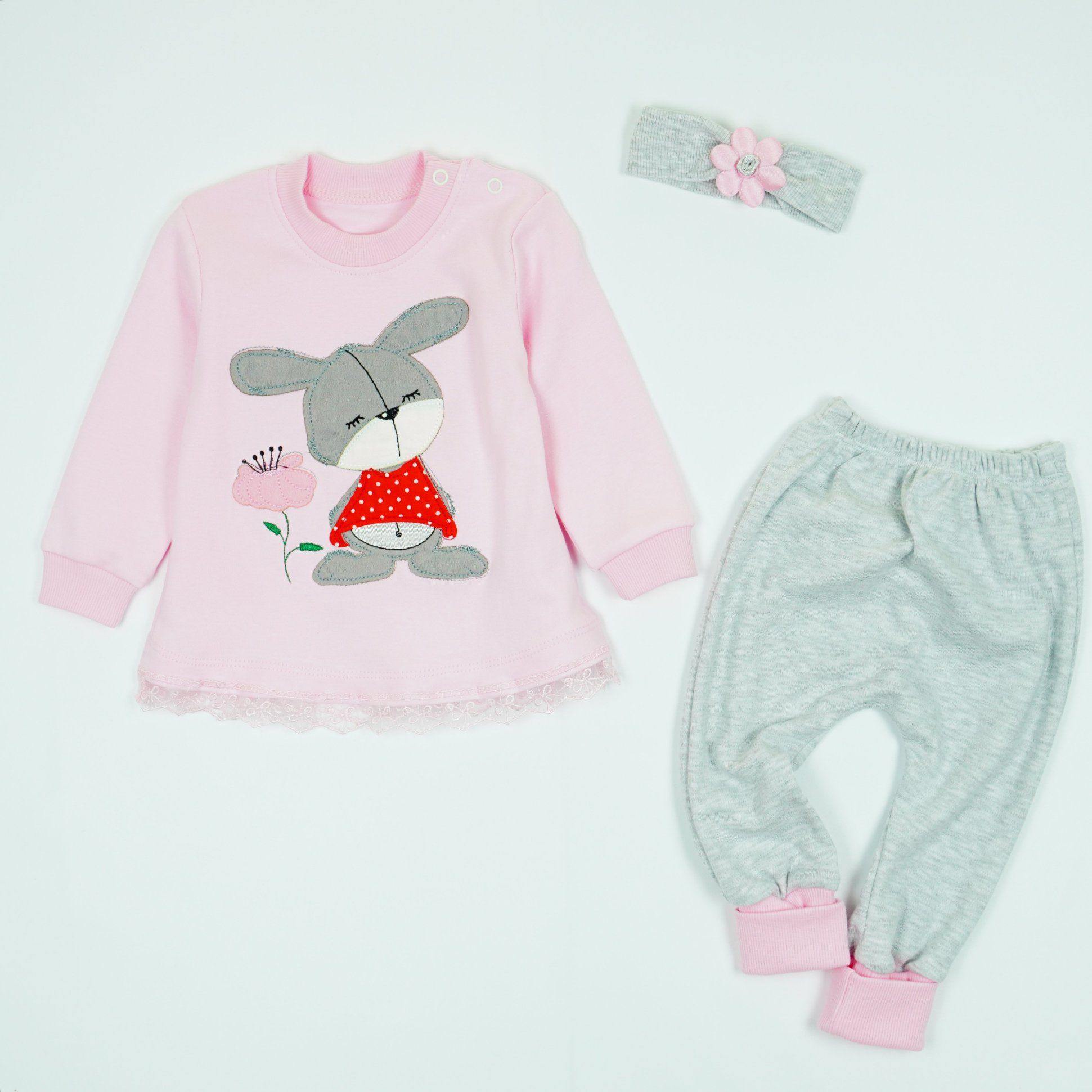 Baby Girl 'Little Bunny' 3pcs 'Grow with Me' Set Pink / Chocolate Brown (0-9m) - Clothes4Kids