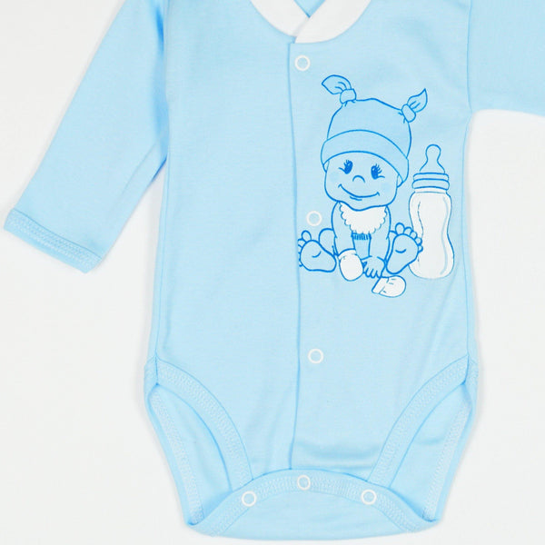 Newborn Baby Boy Long Sleeve Bodysuit Blue (0-3m) - Clothes4Kids