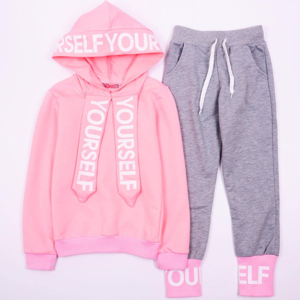 Girls' Yourself ' Pink/Grey Tracksuit (6-12y) - Clothes4Kids
