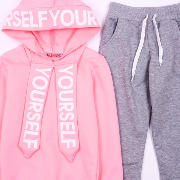 Girls' Yourself ' Pink/Grey Tracksuit (6-12y) - Clothes4Kids