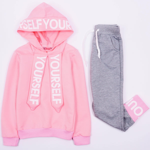 Girls' Yourself ' Pink/Grey Tracksuit (6-12y) - Clothes4Kids