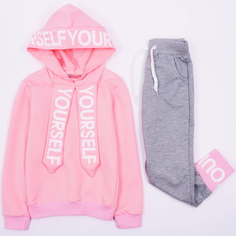 Girls' Yourself ' Pink/Grey Tracksuit (6-12y) - Clothes4Kids