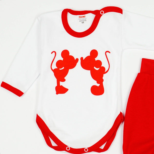 Baby Mickey Mouse Printed White/Red 2pcs Set (3-12m) - Clothes4Kids