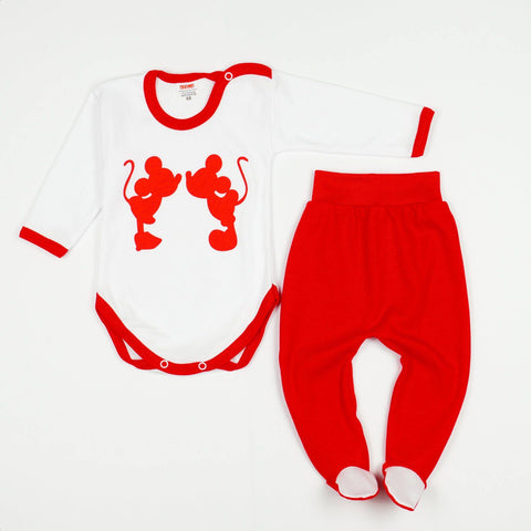 Baby Mickey Mouse Printed White/Red 2pcs Set (3-12m) - Clothes4Kids