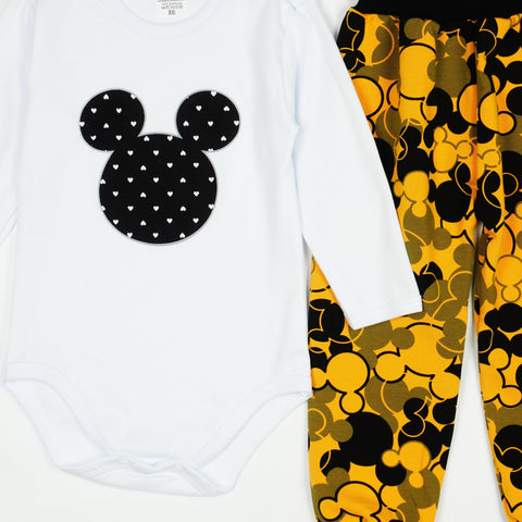 Baby Mickey Mouse 2pcs White/Mustard Yellow Set (9-18m) - Clothes4Kids