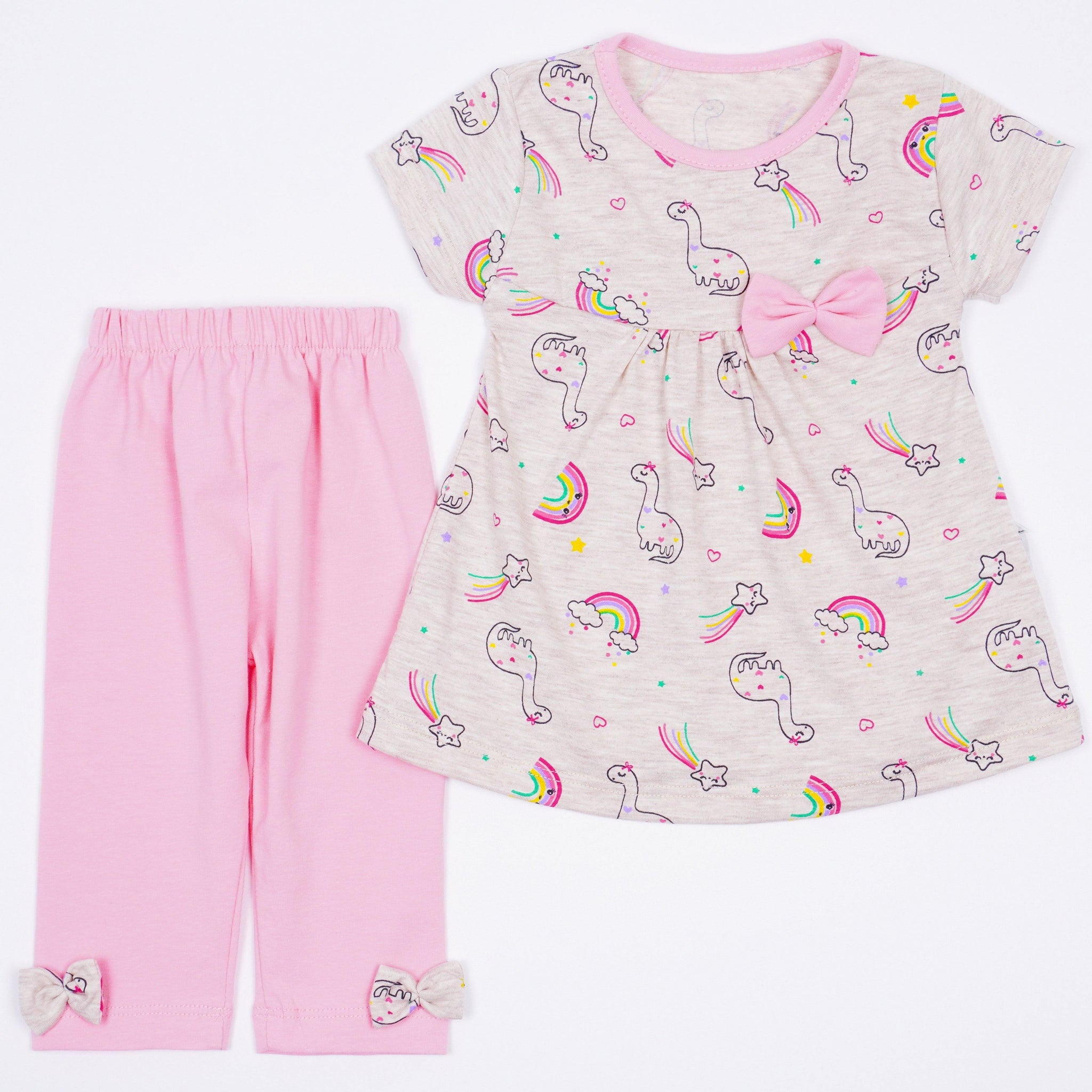 Girls' Dinosaur' Pink/Beige Summer Set (9m-3y) - Clothes4Kids